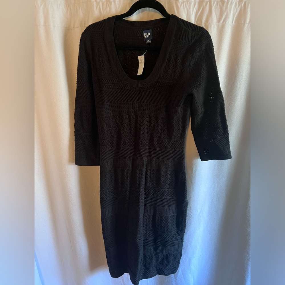 Brand New w Tag Black Gap 3/4 Sleeve Sweater Dress